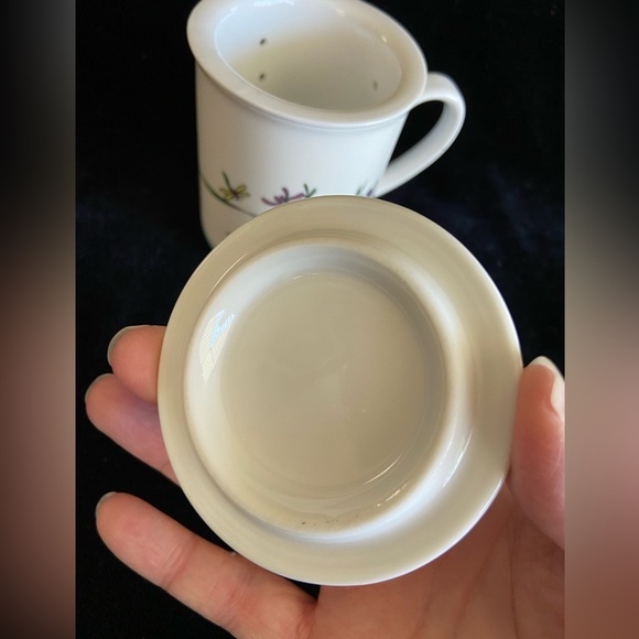 Wanlangtang Ceramics Tea Cup Coffee Mug with Lid Coaster & Strainer w/ Flowers - Picture 11 of 12